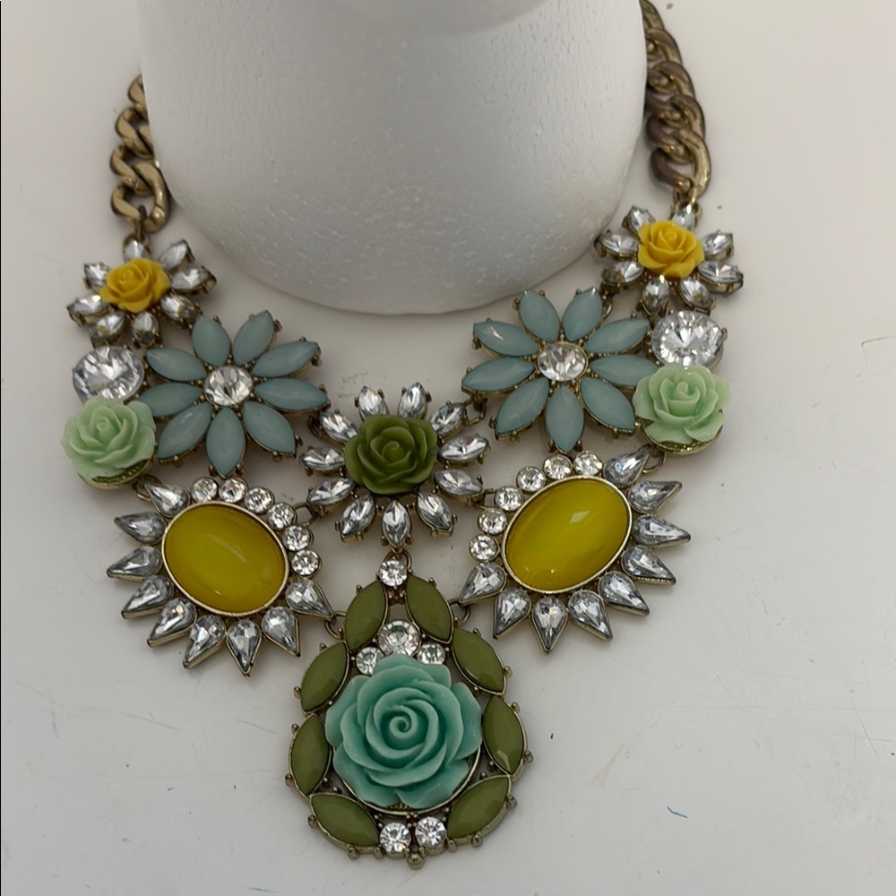 Floral Statement Necklace in Yellow and Mint Green